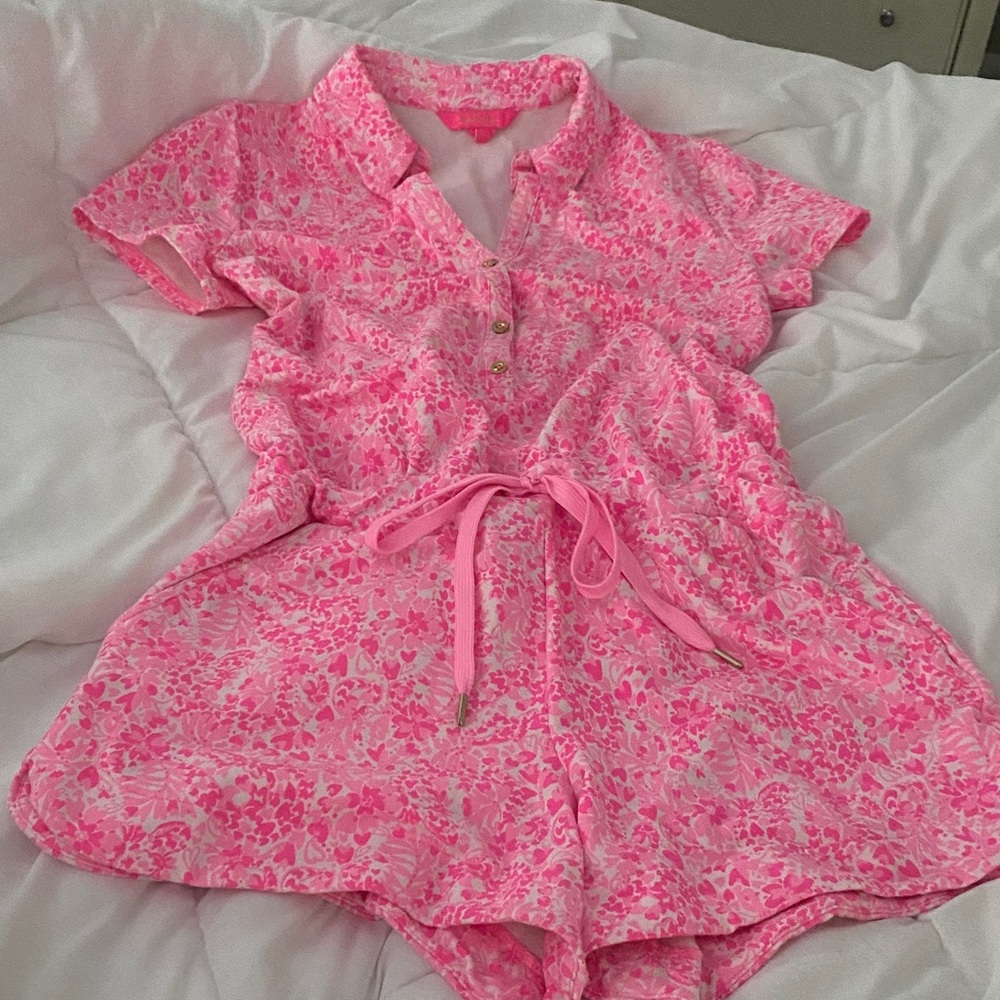 Lilly Pulitzer Pink Floral Women's romper with pockets.size small nwot